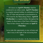 UDM April 8, 9 and 10 advisory - Ramadan